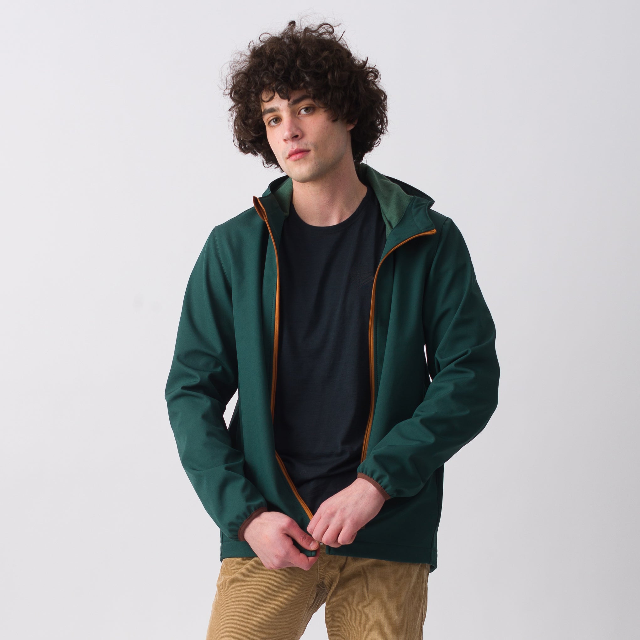 Forest green thick softshell coat for men